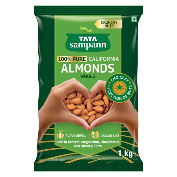 Tata Sampann 100% Pure California Almonds (1kg) – Premium, Crunchy & Nutritious
